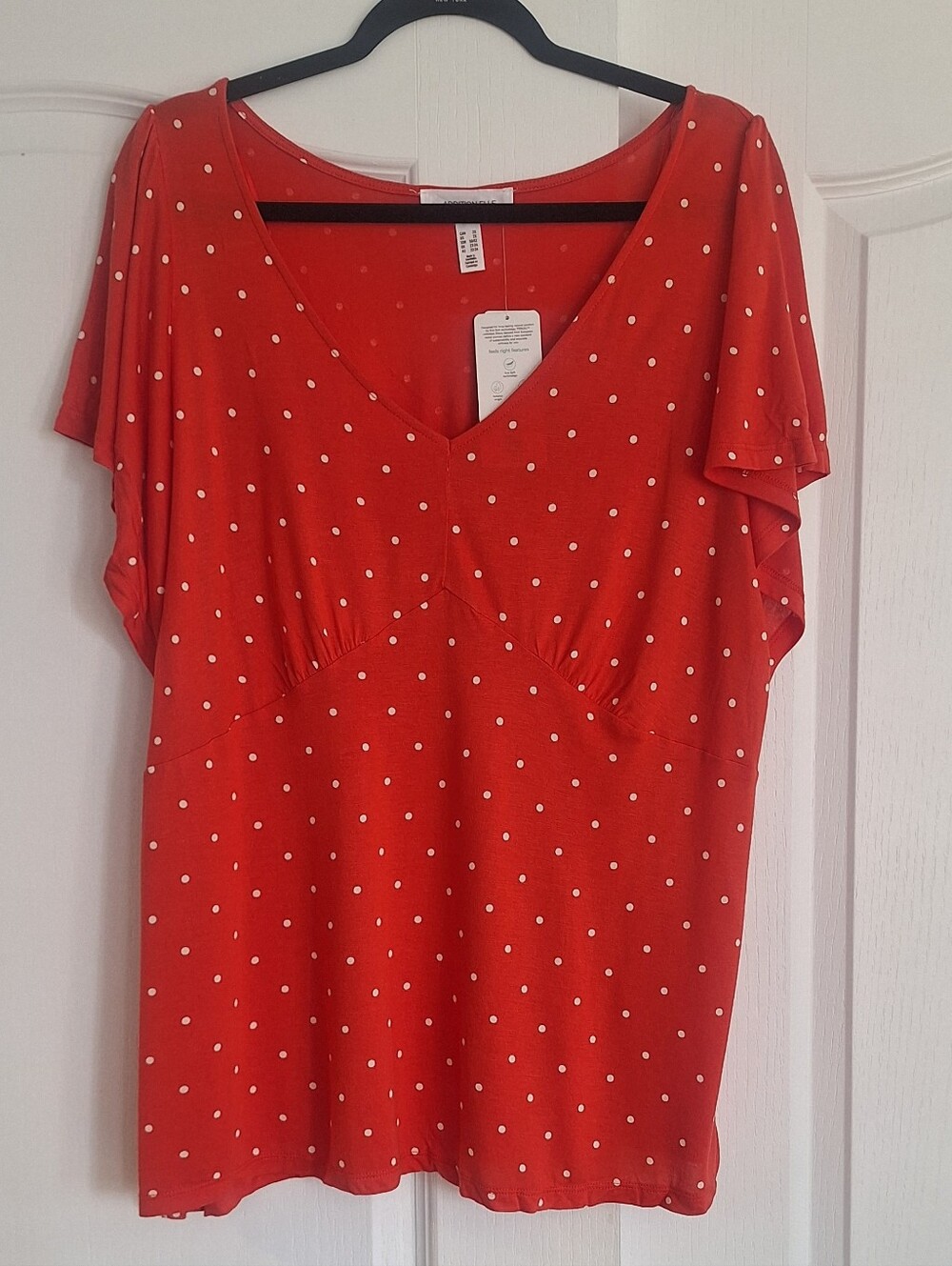 Addition Elle Red Polka Dot V-Neck Short Sleeve Tee